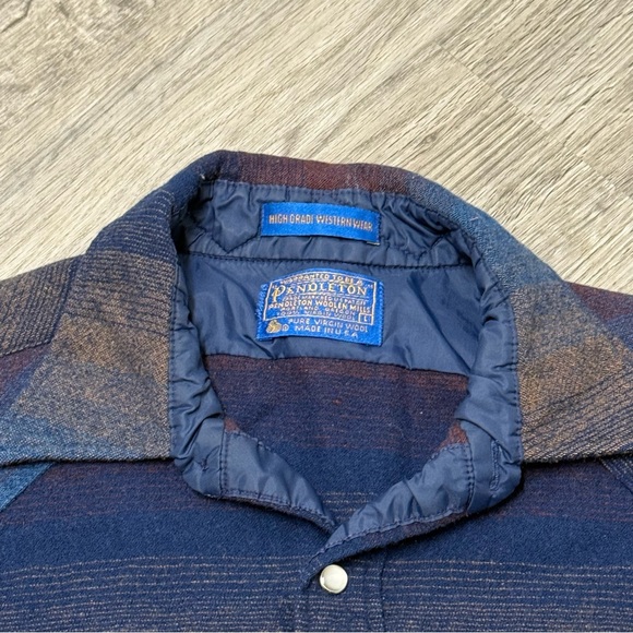 Vtg Pendleton Wool Brushpopper Western Shirt Pearl Snap Stripe USA Women’s LG - Picture 3 of 8
